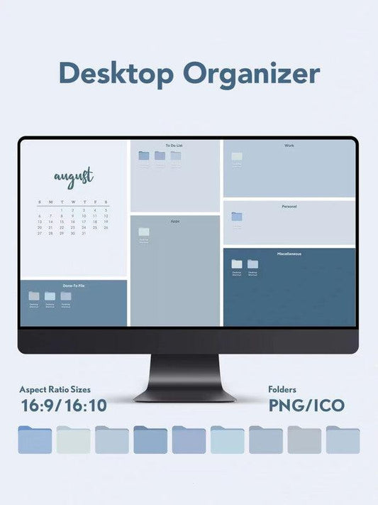 2024 Desktop Organizer Backgrounds HD - Clean Blue for Win & Mac