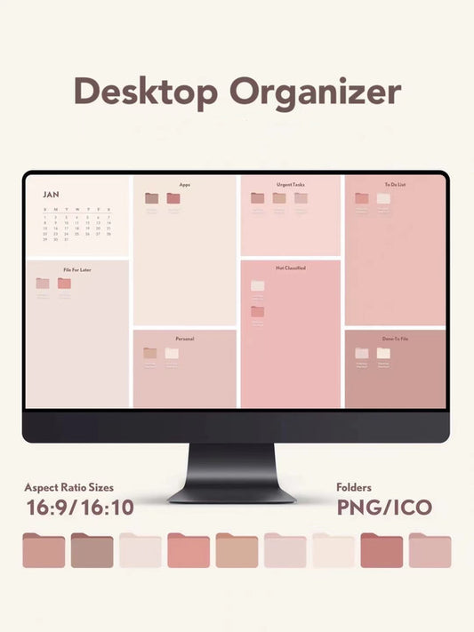 2024 Desktop Organizer Backgrounds HD - Pink Heart for Win & Mac